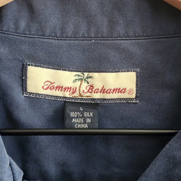 Tommy Bahama Shirt Mens Large Blue Silk Billfish Cowboy Embroidered Fishing - Picture 4 of 11